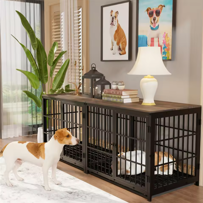 Grote Houten Hondenkrat – Stijlvolle Binnenkennel met 3 Deuren & Verwijderbare Lade