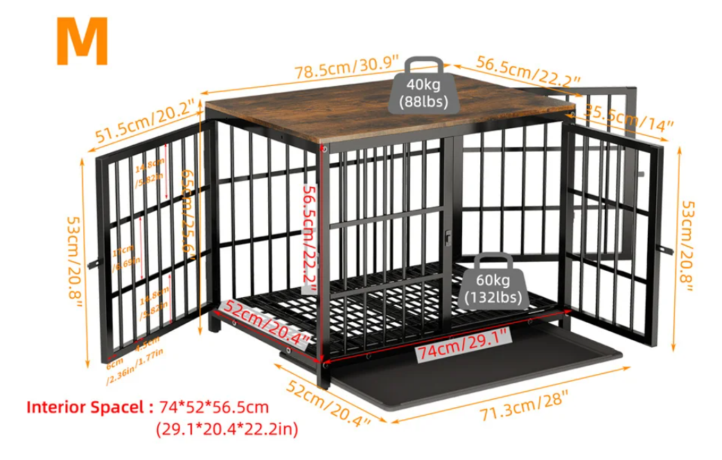 Grote Houten Hondenkrat – Stijlvolle Binnenkennel met 3 Deuren & Verwijderbare Lade
