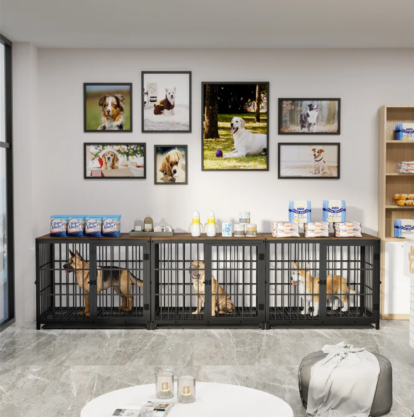 Grote Houten Hondenkrat – Stijlvolle Binnenkennel met 3 Deuren & Verwijderbare Lade