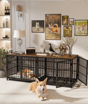 Grote Houten Hondenkrat – Stijlvolle Binnenkennel met 3 Deuren & Verwijderbare Lade