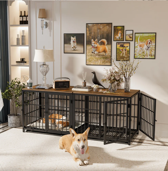 Grote Houten Hondenkrat – Stijlvolle Binnenkennel met 3 Deuren & Verwijderbare Lade