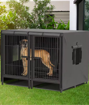 2-in-1 Grote Metalen Hondenkooi – Robuuste Dubbele Kennel met Verdeler & Uitschuifbare Lade