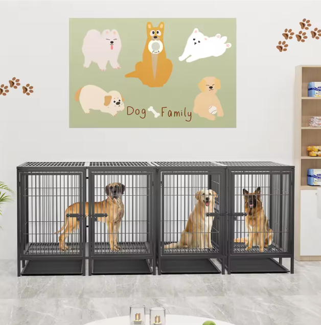 2-in-1 Grote Metalen Hondenkooi – Robuuste Dubbele Kennel met Verdeler & Uitschuifbare Lade