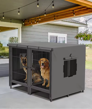 2-in-1 Grote Metalen Hondenkooi – Robuuste Dubbele Kennel met Verdeler & Uitschuifbare Lade