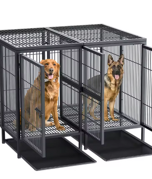 2-in-1 Grote Metalen Hondenkooi – Robuuste Dubbele Kennel met Verdeler & Uitschuifbare Lade