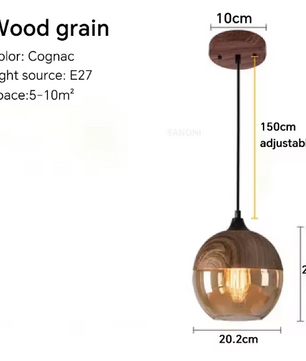 Nordic LED Hanglamp – Moderne Glas & Houten Plafondlamp voor Woonkamer, Slaapkamer & Eetkamer
