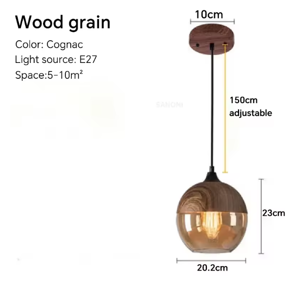 Nordic LED Hanglamp – Moderne Glas & Houten Plafondlamp voor Woonkamer, Slaapkamer & Eetkamer