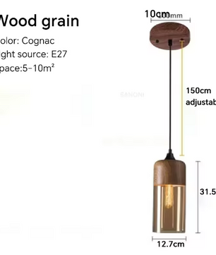 Nordic LED Hanglamp – Moderne Glas & Houten Plafondlamp voor Woonkamer, Slaapkamer & Eetkamer