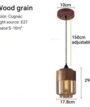 Nordic LED Hanglamp – Moderne Glas & Houten Plafondlamp voor Woonkamer, Slaapkamer & Eetkamer