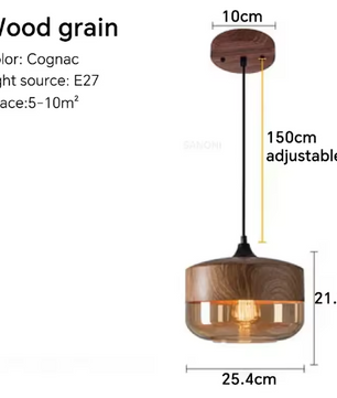 Nordic LED Hanglamp – Moderne Glas & Houten Plafondlamp voor Woonkamer, Slaapkamer & Eetkamer