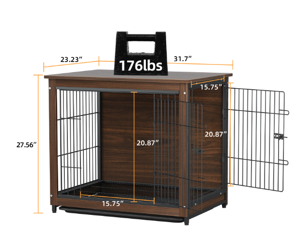 Houten & Metalen Hondenkooi – Stijlvolle Bijzettafel met Dubbele Deuren en Verwijderbare Lade