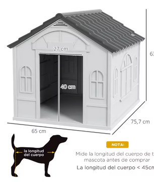 Hondenhok Kunststof – Weerbestendige Buitenkennel met Raampatroon, Grijs/Wit