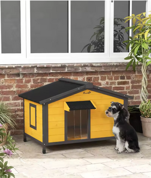 Houten Hondenhok – Buitenkennel met Asfaltdak & Vensters, 97x72x65 cm