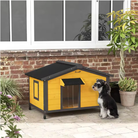 Houten Hondenhok – Buitenkennel met Asfaltdak & Vensters, 97x72x65 cm