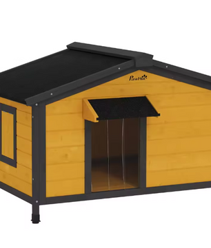 Houten Hondenhok – Buitenkennel met Asfaltdak & Vensters, 97x72x65 cm
