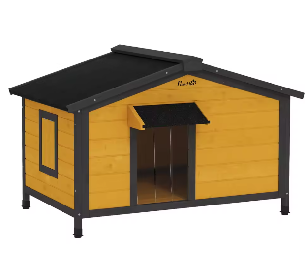 Houten Hondenhok – Buitenkennel met Asfaltdak & Vensters, 97x72x65 cm