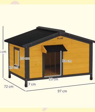 Houten Hondenhok – Buitenkennel met Asfaltdak & Vensters, 97x72x65 cm