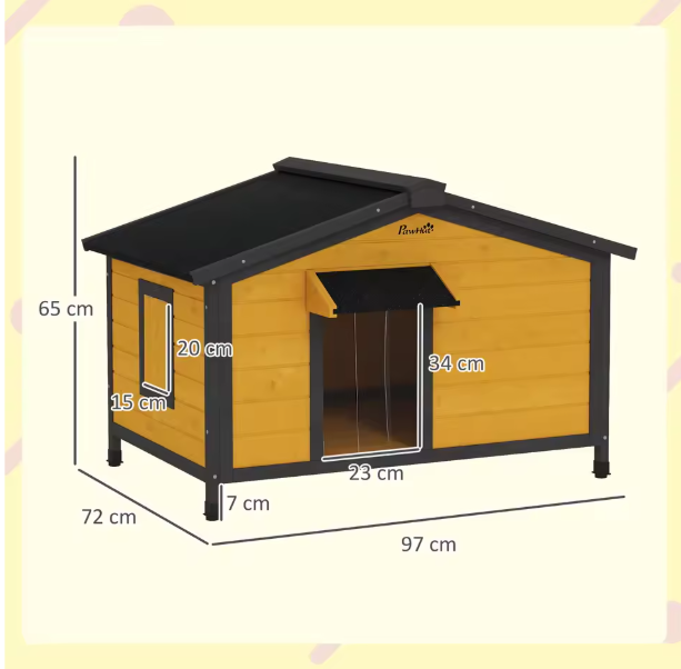 Houten Hondenhok – Buitenkennel met Asfaltdak & Vensters, 97x72x65 cm