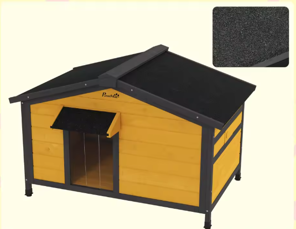 Houten Hondenhok – Buitenkennel met Asfaltdak & Vensters, 97x72x65 cm