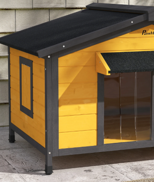 Houten Hondenhok – Buitenkennel met Asfaltdak & Vensters, 97x72x65 cm