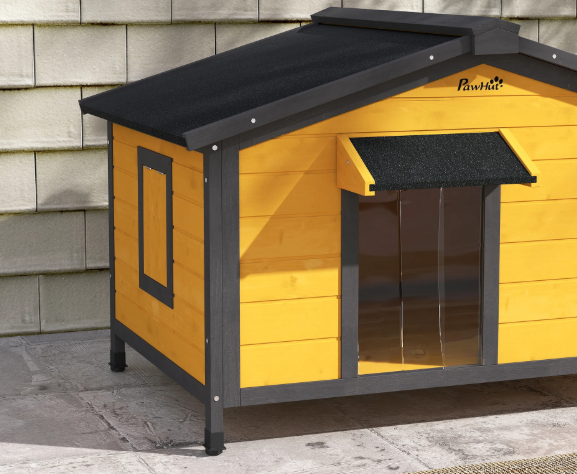 Houten Hondenhok – Buitenkennel met Asfaltdak & Vensters, 97x72x65 cm