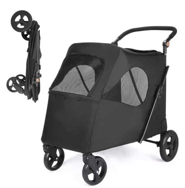 Grote Huisdierkinderwagen – Opvouwbare Buggy voor Honden & Katten, Verstelbaar Handvat