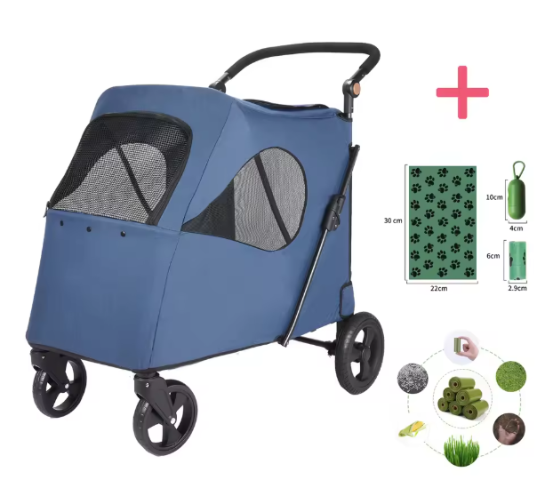 Grote Huisdierkinderwagen – Opvouwbare Buggy voor Honden & Katten, Verstelbaar Handvat