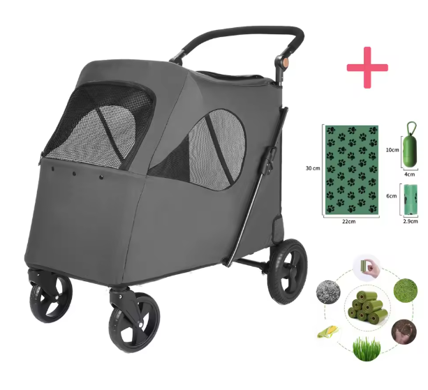 Grote Huisdierkinderwagen – Opvouwbare Buggy voor Honden & Katten, Verstelbaar Handvat
