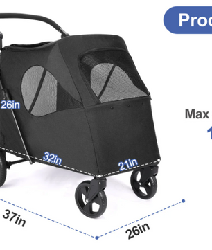 Grote Huisdierkinderwagen – Opvouwbare Buggy voor Honden & Katten, Verstelbaar Handvat