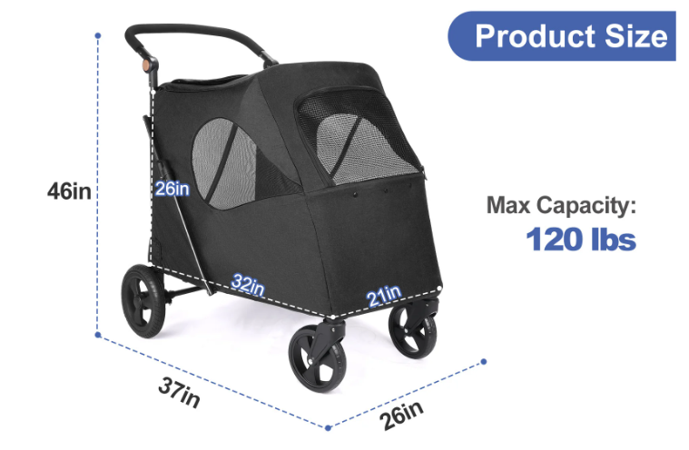 Grote Huisdierkinderwagen – Opvouwbare Buggy voor Honden & Katten, Verstelbaar Handvat