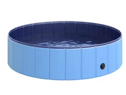Opvouwbaar Huisdierenzwembad – Kunststof & Hout, Ø120 x H30 cm, Blauw