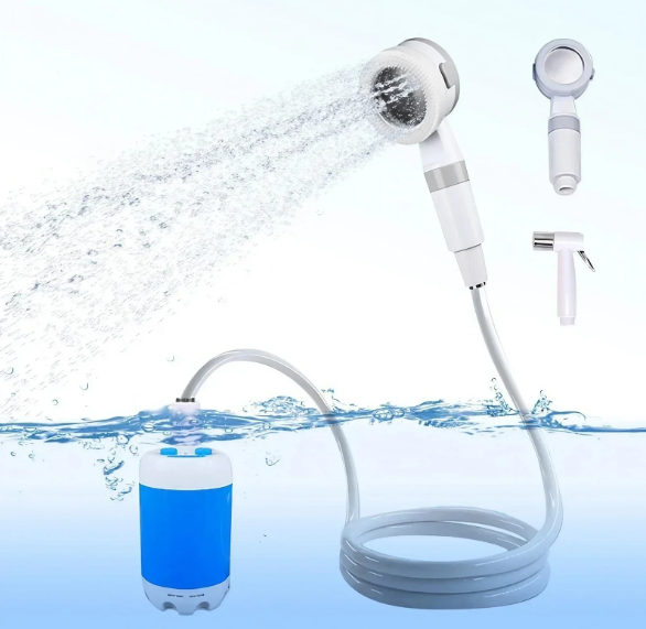 Draagbare Oplaadbare Campingdouche – Compact Ontwerp met Zachte Waterstroom, 2 Snelheden & USB-Oplaadbaar