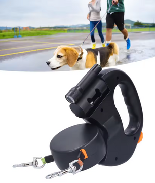 Dubbele Intrekbare Hondenriem – Met LED-licht & Tasdispenser, Voor 2 Honden