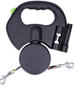 Dubbele Intrekbare Hondenriem – Met LED-licht & Tasdispenser, Voor 2 Honden