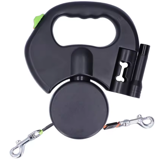 Dubbele Intrekbare Hondenriem – Met LED-licht & Tasdispenser, Voor 2 Honden