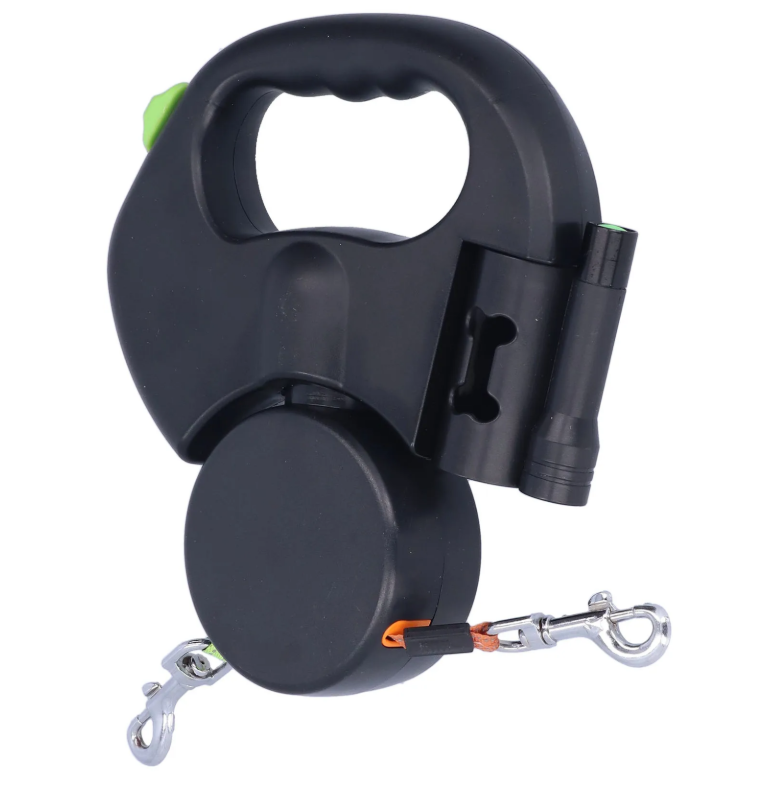 Dubbele Intrekbare Hondenriem – Met LED-licht & Tasdispenser, Voor 2 Honden