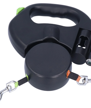 Dubbele Intrekbare Hondenriem – Met LED-licht & Tasdispenser, Voor 2 Honden