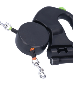 Dubbele Intrekbare Hondenriem – Met LED-licht & Tasdispenser, Voor 2 Honden