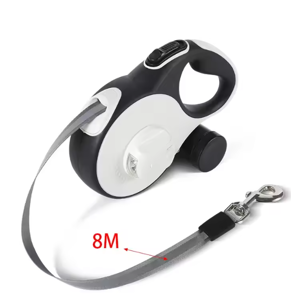 Automatische Intrekbare Hondenriem – 5M/8M met LED & Kakzakhouder