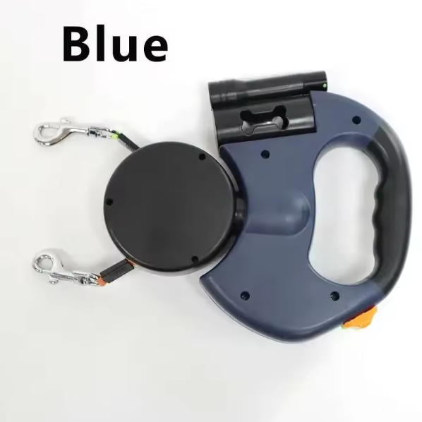 Dubbele Intrekbare Hondenriem – 3M met LED Zaklamp & Afvalzakhouder