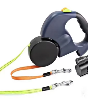 Reflecterende Dubbele Hondenriem – 3M met LED-Spot & Automatische Vergrendeling