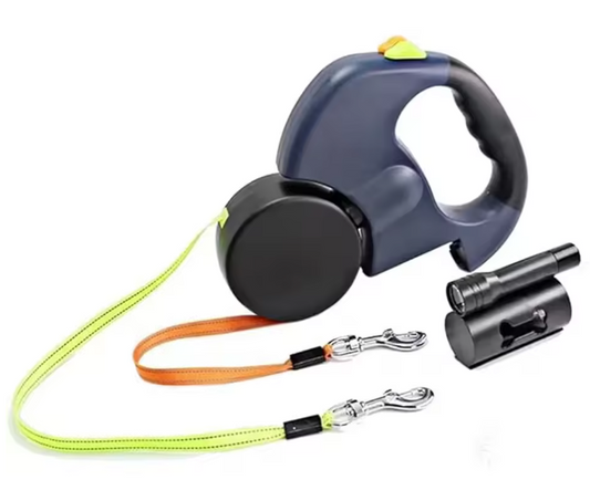 Reflecterende Dubbele Hondenriem – 3M met LED-Spot & Automatische Vergrendeling