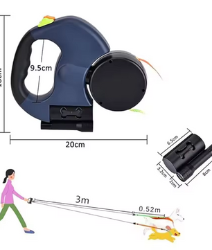 Reflecterende Dubbele Hondenriem – 3M met LED-Spot & Automatische Vergrendeling
