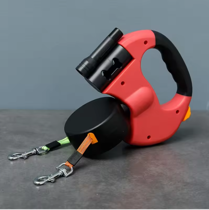 Reflecterende Dubbele Hondenriem – 3M met LED-Spot & Automatische Vergrendeling
