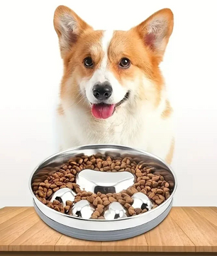 Premium Roestvrijstalen Slowfeeder – Verhoogde Voerbak voor Honden & Katten, Anti-Verslikking