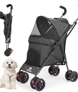 Lichtgewicht Opvouwbare Huisdierkinderwagen – Comfortabel & Ademend voor Honden en Katten