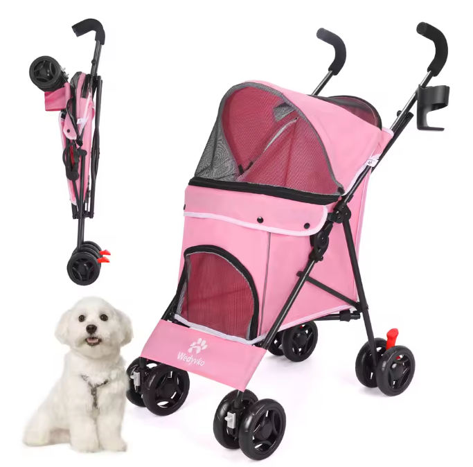 Lichtgewicht Opvouwbare Huisdierkinderwagen – Comfortabel & Ademend voor Honden en Katten