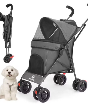 Lichtgewicht Opvouwbare Huisdierkinderwagen – Comfortabel & Ademend voor Honden en Katten