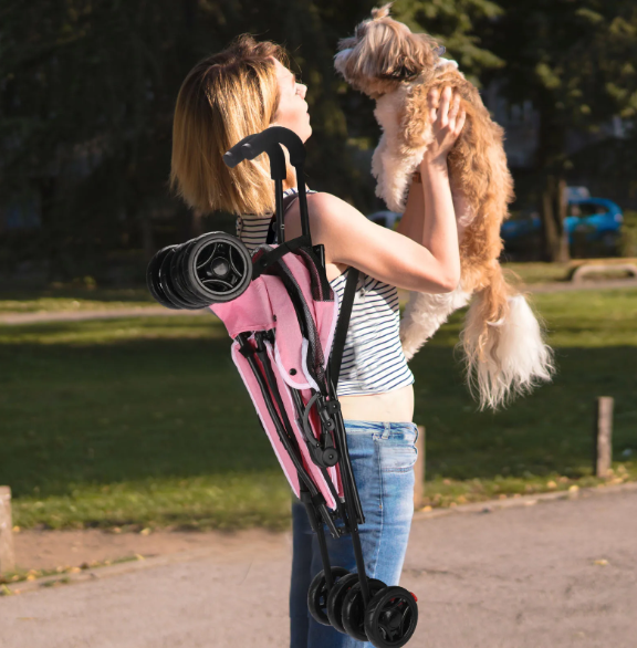 Lichtgewicht Opvouwbare Huisdierkinderwagen – Comfortabel & Ademend voor Honden en Katten