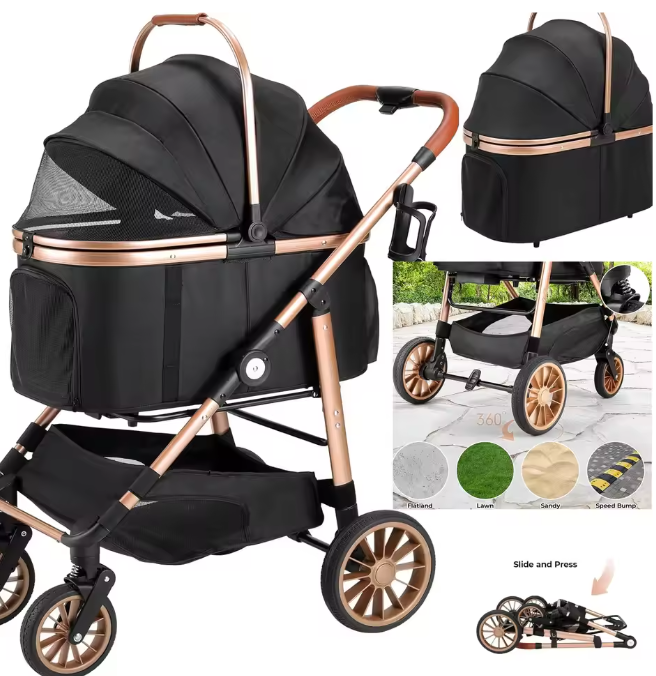 Hondenbuggy 2-in-1 – Opvouwbare Kinderwagen & Transporttas, Hoge Wielen 360°, Tot 25 kg